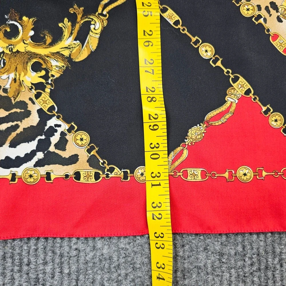 VTG Scarf Womens OS Red Leopard Print Chain Link Baroque Square Scarf